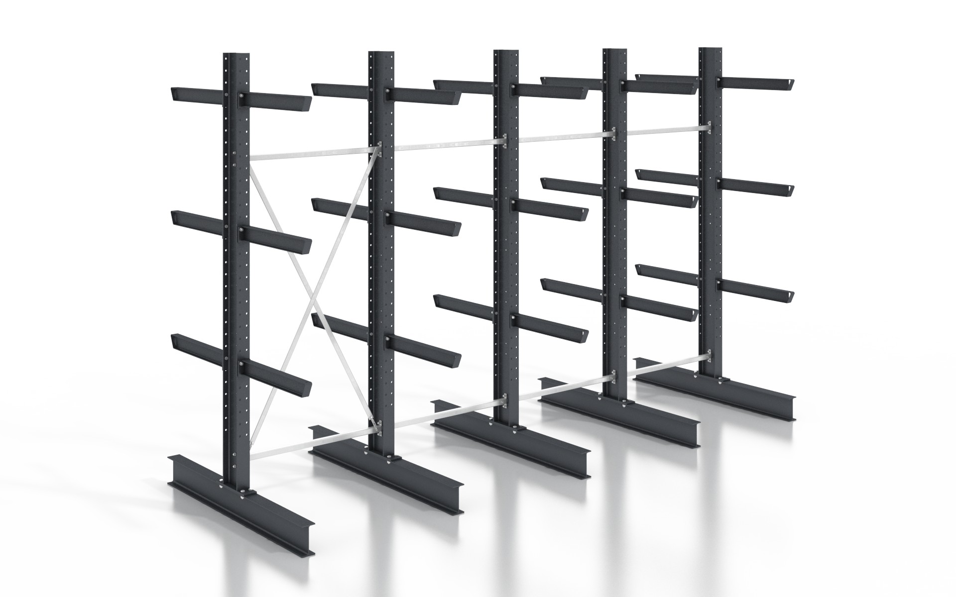 Kragarmregal doppelseitig 5,12 m – 255 cm | 80 cm Nutztiefe | 500 kg pro Arm | BLT Kragarmregal doppelseitig 5,12 m – 255 cm | 80 cm Nutztiefe | 500 kg pro Arm | BLT